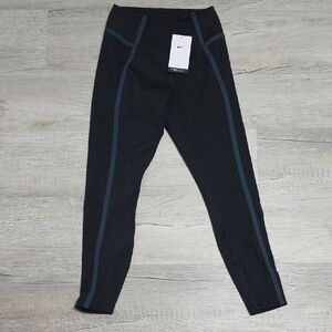NWT Nike Womens Black Dri-fit Leggings with Navy Stripes - Size Medium